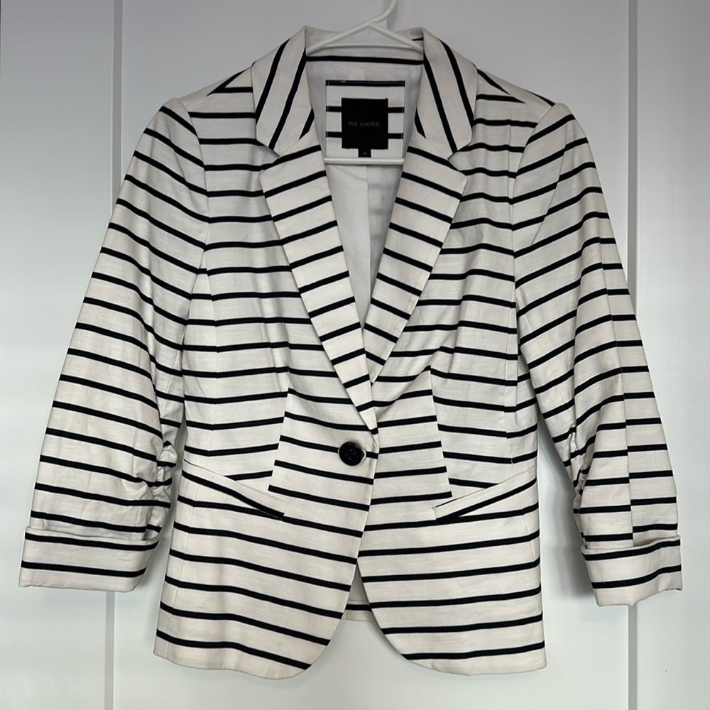 The Limited Nautical Blazer, White/Navy, Size XS
